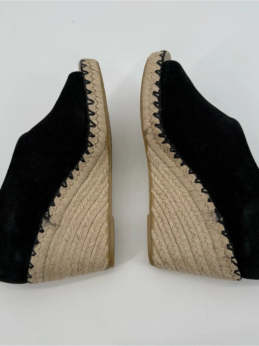 Vince Black Espadrille Wedges Suede Peep Toe Size 7.5M Designer Sonora Cutout